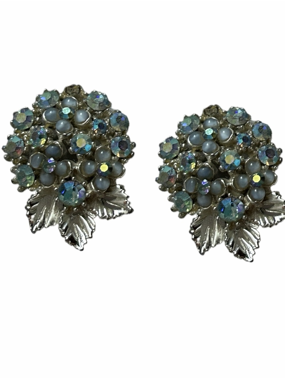 Vintage Blue Aurora Borealis Shimmering Arthur Pepper Earrings Signed Art